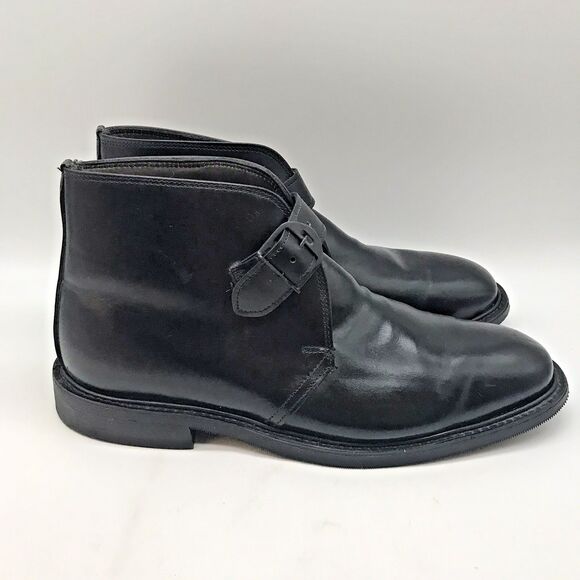 Hanover Monk Strap Ankle Boots Men\'s 10D Black Calfskin Leather Chukka Vibram